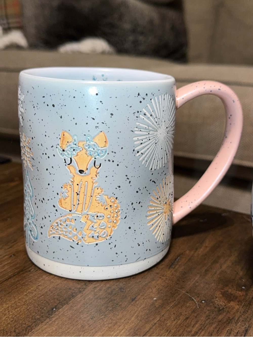 west elm/world market set of 2 coffee/tea mugs/cups snow ski/st jude/fox - Picture 4 of 7